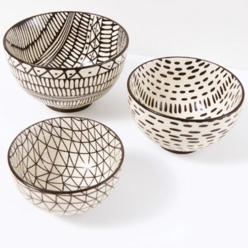 SHORT ST_RIES Nesting Bowl Set of 3, Black and White Ceramic Bowl Set